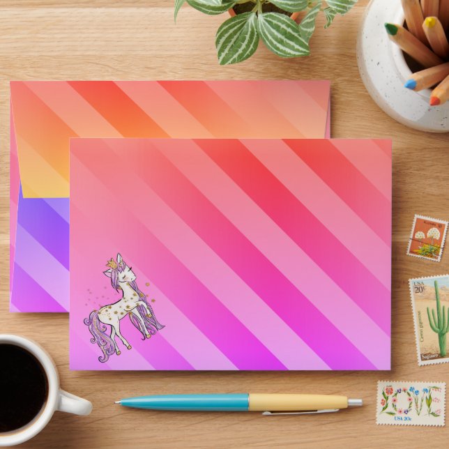 Enveloppe Rainbow Stripes Unicorn Party (Desk)