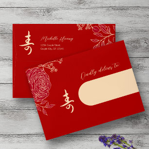 Enveloppe Ranunculus Chinois Longévité Anniversaire Invitati