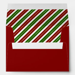 Enveloppe Rayures festives de Noël Rouge Vert Or Blanc