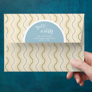 Enveloppe Rayures pastel bleu poussiéreux Noël joyeux et lum