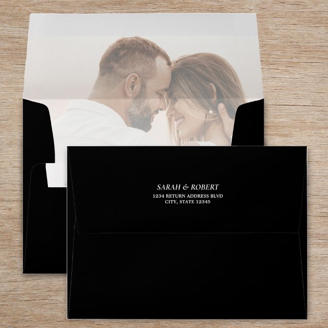 Enveloppe Réception de mariage en noir simple (Simple Black Photo Wedding Reception Envelope)