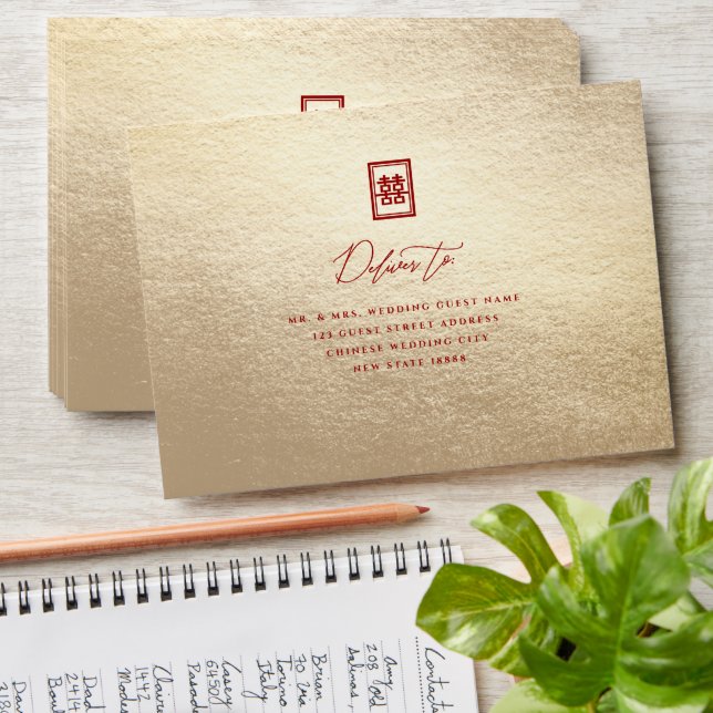 Enveloppe Rectangle double bonheur Mariage chinois classique (Stacked)
