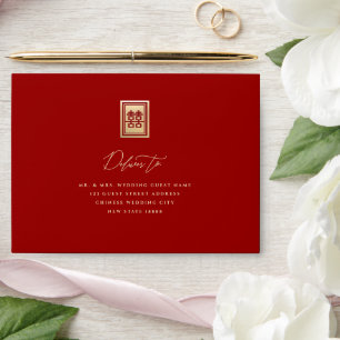 Enveloppe Rectangle or Double Bonheur Mariage chinois E