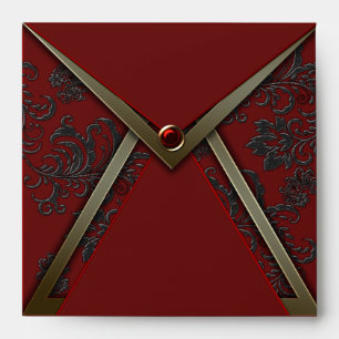 Enveloppe Red Black Damask Gold Trim Invitation