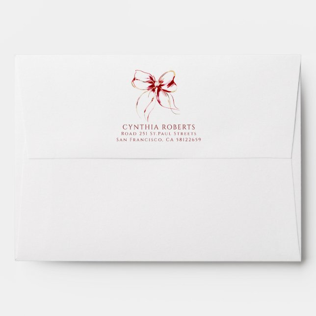 Enveloppe Red Bow Modern Elegant Return Address (Dos (Haut rabat))