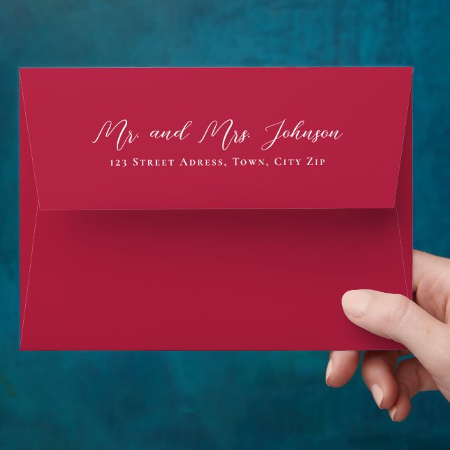 Enveloppe Red Elegant Script Holiday Adresse de retour (Hand)