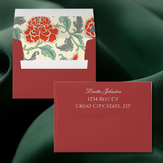 Enveloppe Red Florals with Green Leaves Wedding