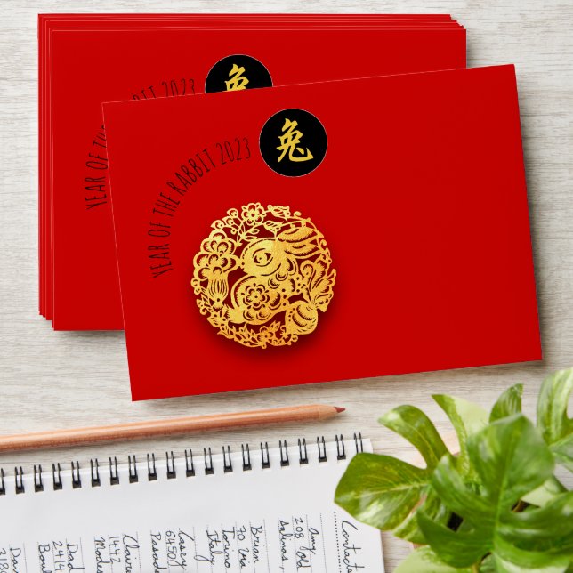 Enveloppe Red Gold Rabbti Papercut Chine Nouvel An 2023 Roug (Stacked)