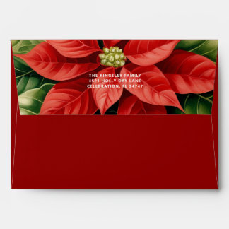 Enveloppe Red Green Poinsettias voeux de Noël