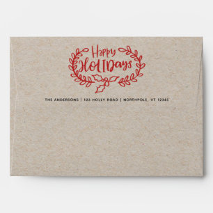 Enveloppe Red Happy Holidays Kraft Script 5x7 Adresse de ret