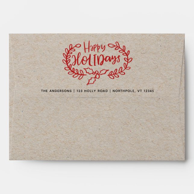 Enveloppe Red Happy Holidays Kraft Script 5x7 Adresse de ret (Dos (Haut rabat))