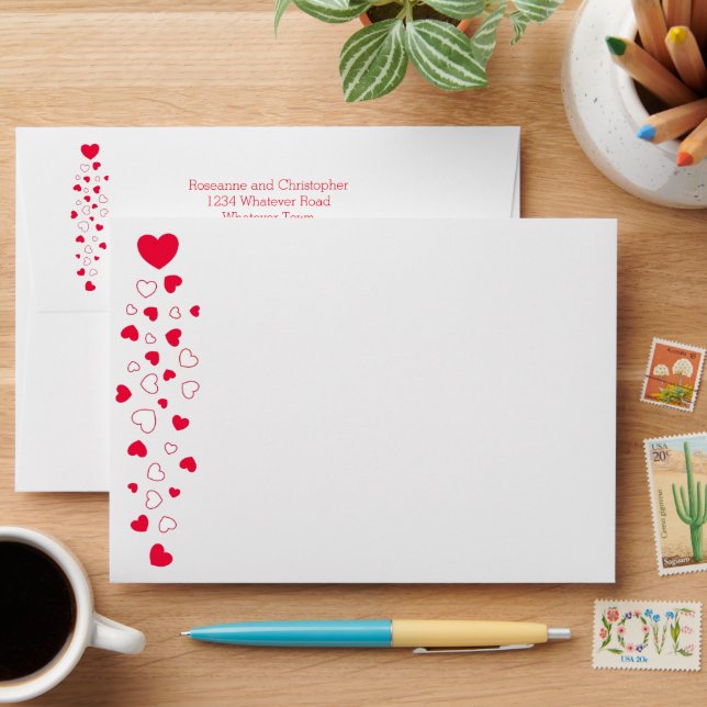Enveloppe Red Hearts Design Valentines Day Mariage (Desk)