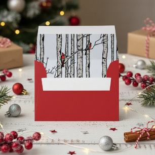 Enveloppe Red Modern Birch Trees et Cardinal Birch Birds