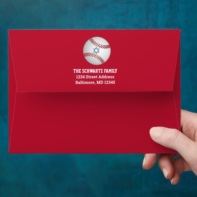 Enveloppe Red, Navy Baseball, Star de David Bar Mitzvah (Hand)
