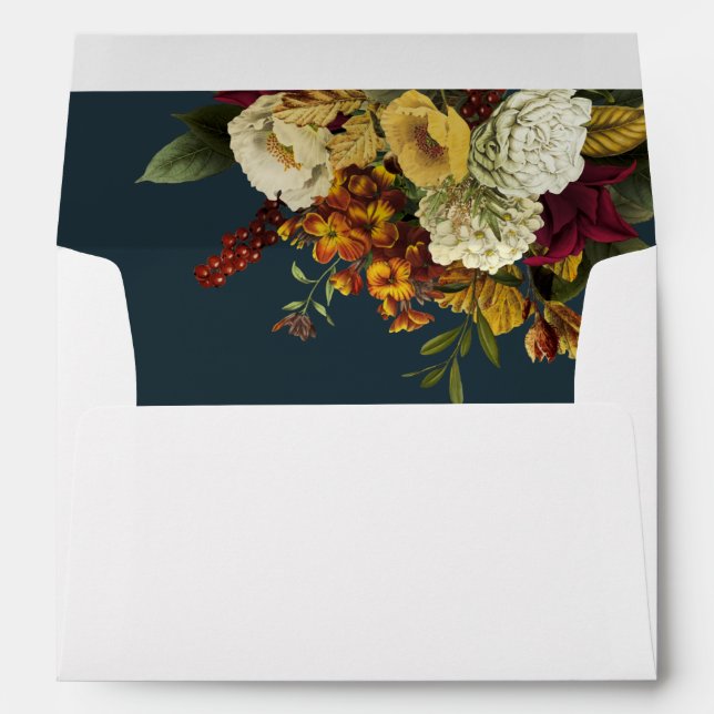 Enveloppe Red|Orange Floral Bouquet Faire-part de mariage Tu (Dos (Bas))