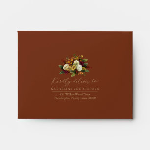 Enveloppe Red   Orange Floral Bouquet Mariage RSVP Retour