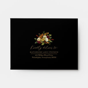Enveloppe Red Orange Floral Bouquet Mariage RSVP Retour En