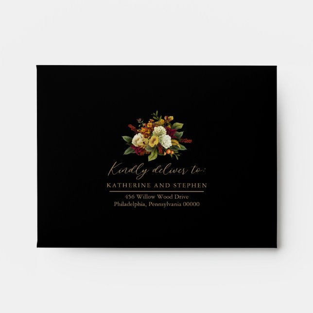 Enveloppe Red | Orange Floral Bouquet Mariage RSVP Retour En (Devant)