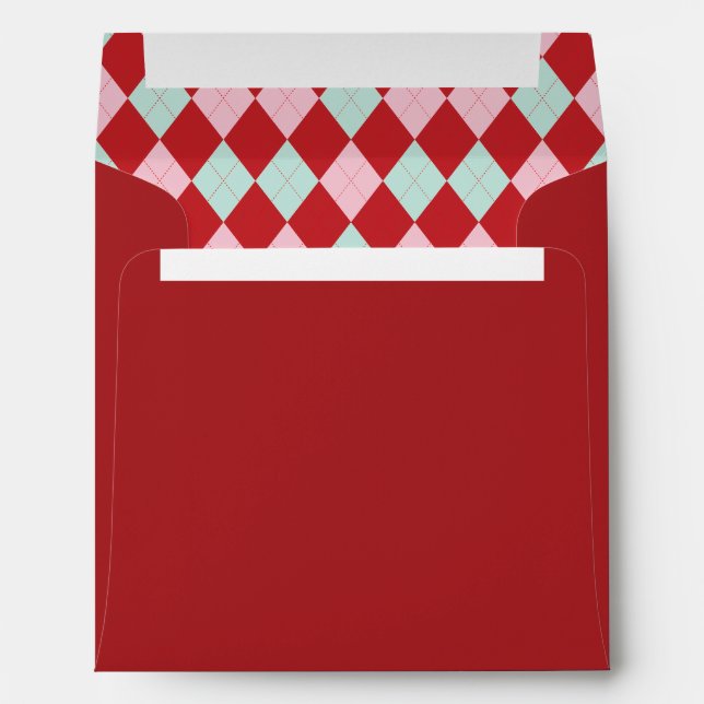 Enveloppe Red Pink & Mint Christmas Argyle Square Envelope (Dos (Bas))