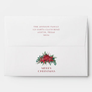 Enveloppe Red Poinsettia Floral Noël Adresse de retour