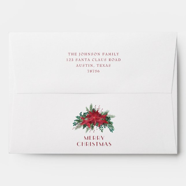 Enveloppe Red Poinsettia Floral Noël Adresse de retour (Dos (Haut rabat))