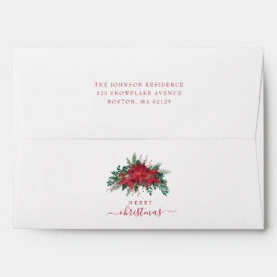 Enveloppe Red Poinsettia Floral Noël Adresse de retour