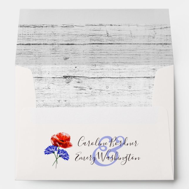 Enveloppe Red Poppy & Cornflower Faire-part de mariage rusti (Dos (Bas))