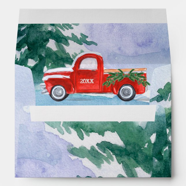 Enveloppe Red Truck Winter Forest Retour Adresse Noël (Dos (Bas))
