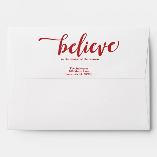 Enveloppe Red & White Sparkle Believe Christmas Holiday (Dos (Haut rabat))