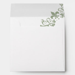 Enveloppe Régence Française Vert Fleur de Lis Mariage Carré