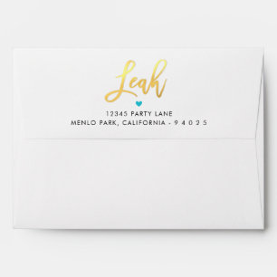 Enveloppe RENVOYER ADRESSE script or bleu turquoise LEAH