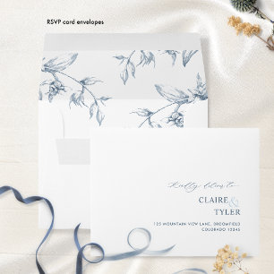 Enveloppe Répondre Blanc et Bleu Chic Moderne et Formel Flor