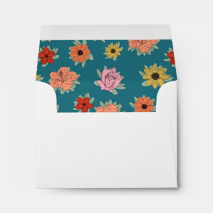 Enveloppe Réponse et modèle floral Turquoise