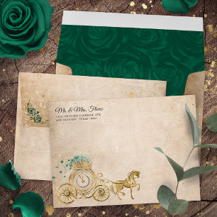 Enveloppe Retour à l'adresse Princesse Rose Verte Or