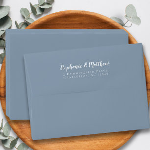 Enveloppe Retour Adresse Mariés Bleu Poussiéreux de Mariage