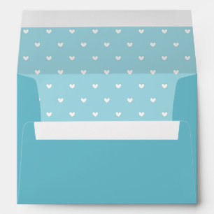 Enveloppe RETOUR ADRESSE moderne bleu turquoise coeur blanc
