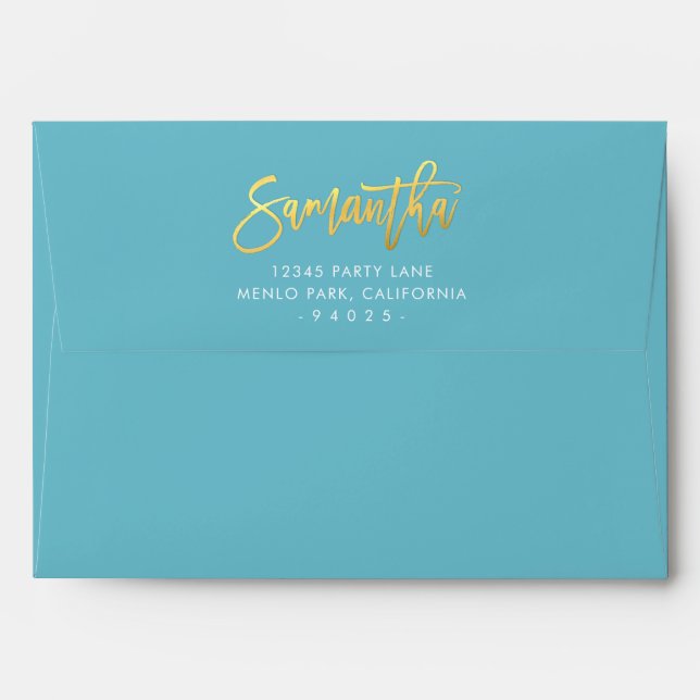 Enveloppe RETOUR ADRESSE moderne bleu turquoise SAMANTHA (Dos (Haut rabat))