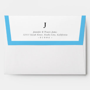Enveloppe RETOUR ADRESSE moderne monogramme aqua bleu arête