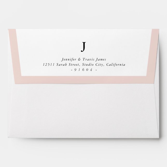 Enveloppe RETOUR ADRESSE moderne monogramme bleu bord rose E (Dos (Haut rabat))