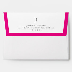 Enveloppe RETOUR ADRESSE moderne monogramme fuschia bord ros