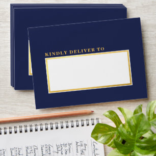 Enveloppe RETOUR ADRESSE moderne style marine bleu or