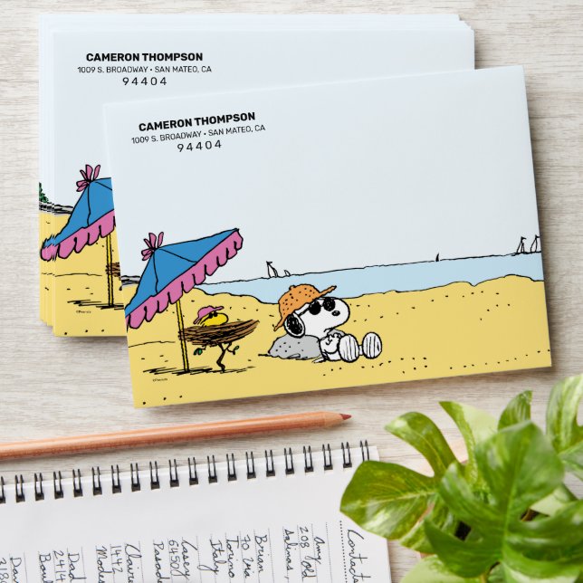 Enveloppe Retraite | Snoopy & Woodstock sur la plage (Stacked)