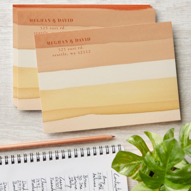 Enveloppe Rétro Aquarelle Stripes Terracotta Orange Mariage (Stacked)