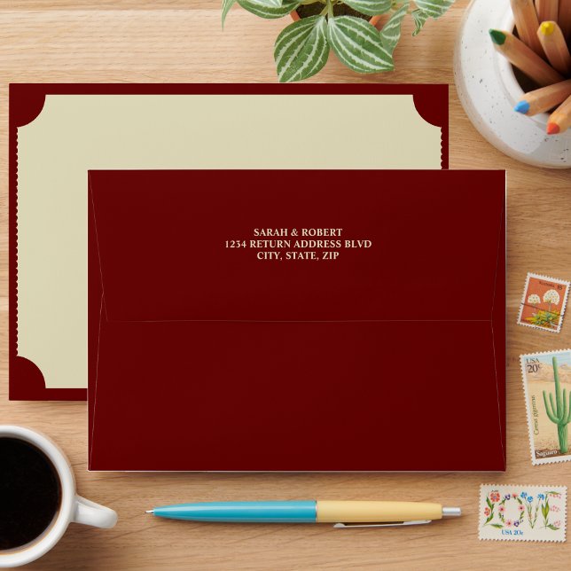 Enveloppe Retro Cinema Theater Billetterie Mariage (Retro Cinema Theater Ticket Stub Wedding Envelope)