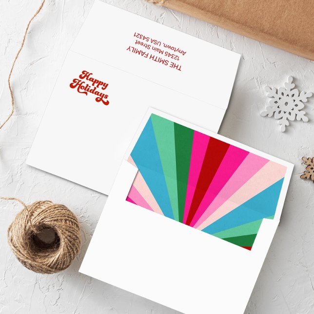 Enveloppe Retro Festive Arc-en-ciel rose Noël (Créateur téléchargé)
