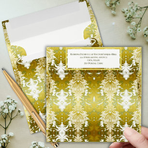 Enveloppe Retro Gold Green Mariage damassé personnalisé