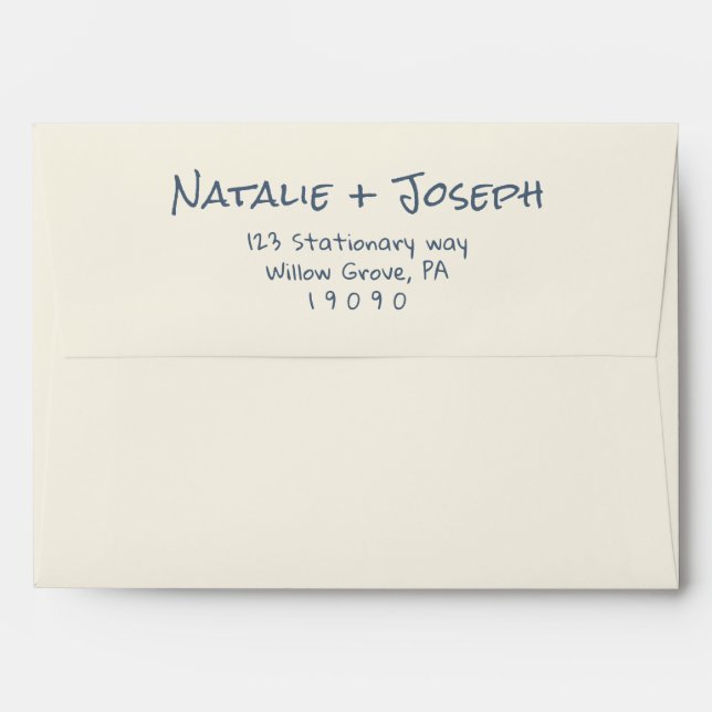 Enveloppe Rétro Hand écriture marine bleu amusant Mariage mo (Dos (Haut rabat))