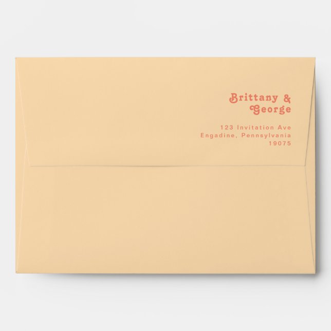 Enveloppe Rétro moderne | Orange Cream Faire-part de mariage (Dos (Haut rabat))