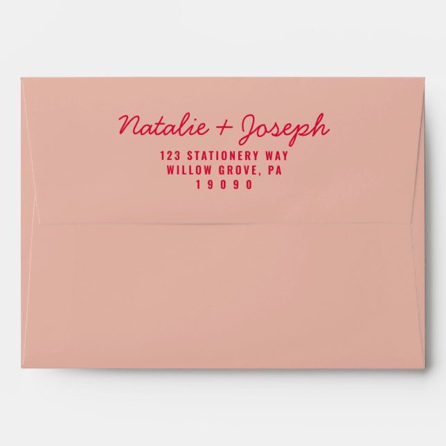 Enveloppe Retro Peach Bright Fun Calligraphy Mariage (Dos (Haut rabat))