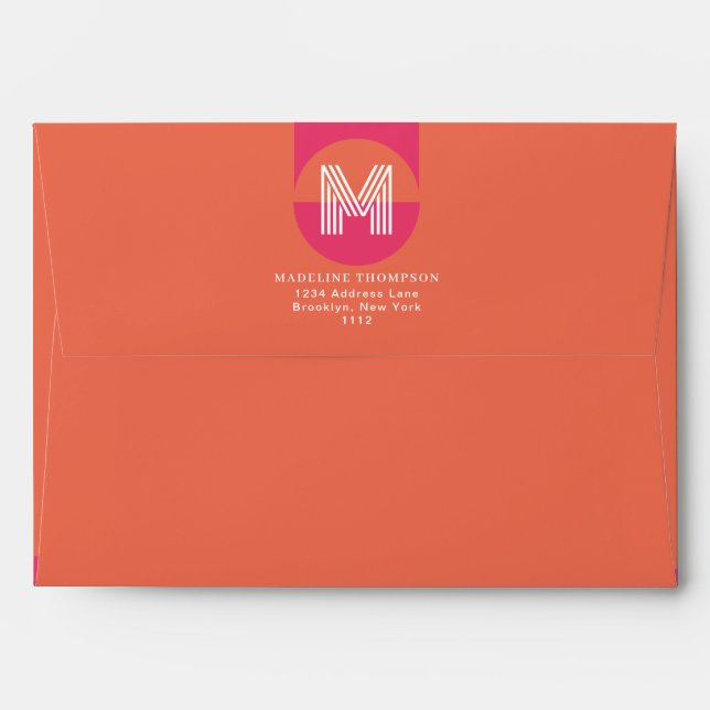 Enveloppe Retro Pink Orange Geometric Monogram Address (Dos (Haut rabat))